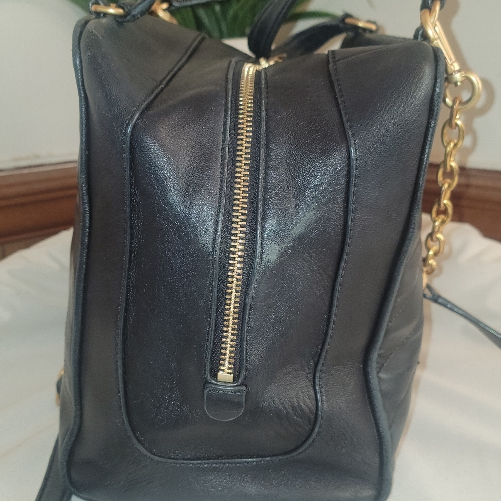 Tory Burch Black Leather Quilled Satchel Crossbody Gold Hardware - Picture 2 of 11